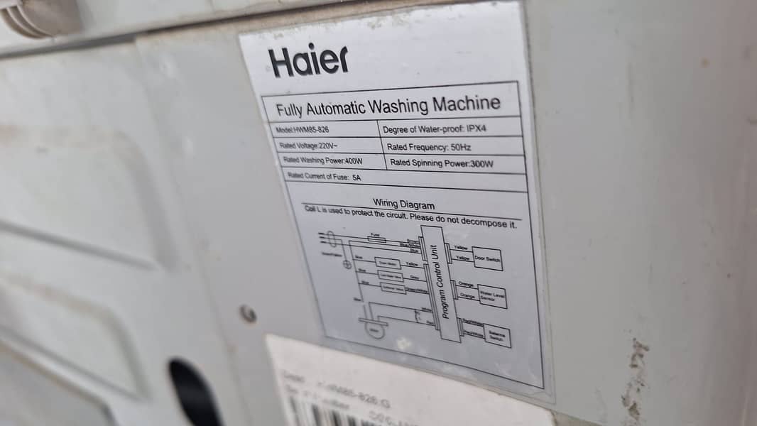 Haier washing machine model HWM 85-826 2