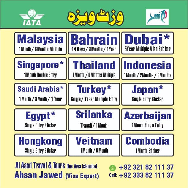 Visit Visas Are Available,Dubai/Malaysia/Combodia/Bahrain / 0