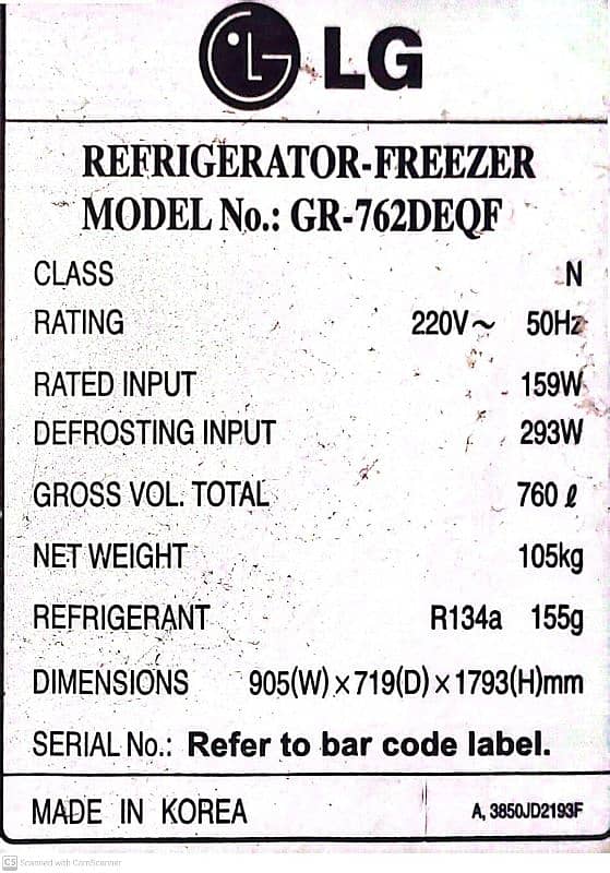 LG imported full size refrigerator 3