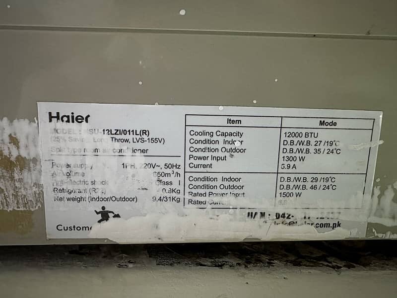 HAIER SPLIT 1ton AC model : HSU-12LZI/011L 2