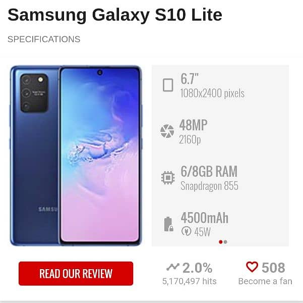 Samsung S10 Lite. 8/128 non PTA Snapdragon855 10