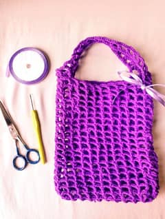 purple crochet bag