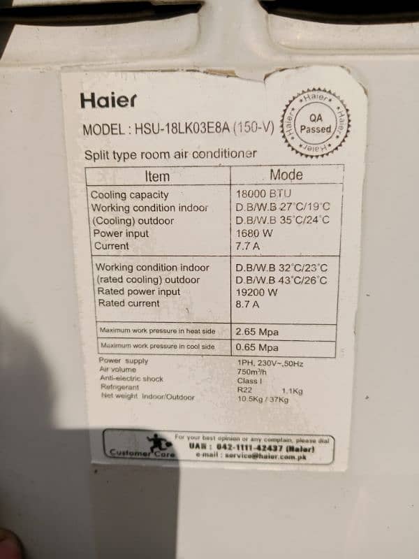 Haier 1.5 split Ac 6