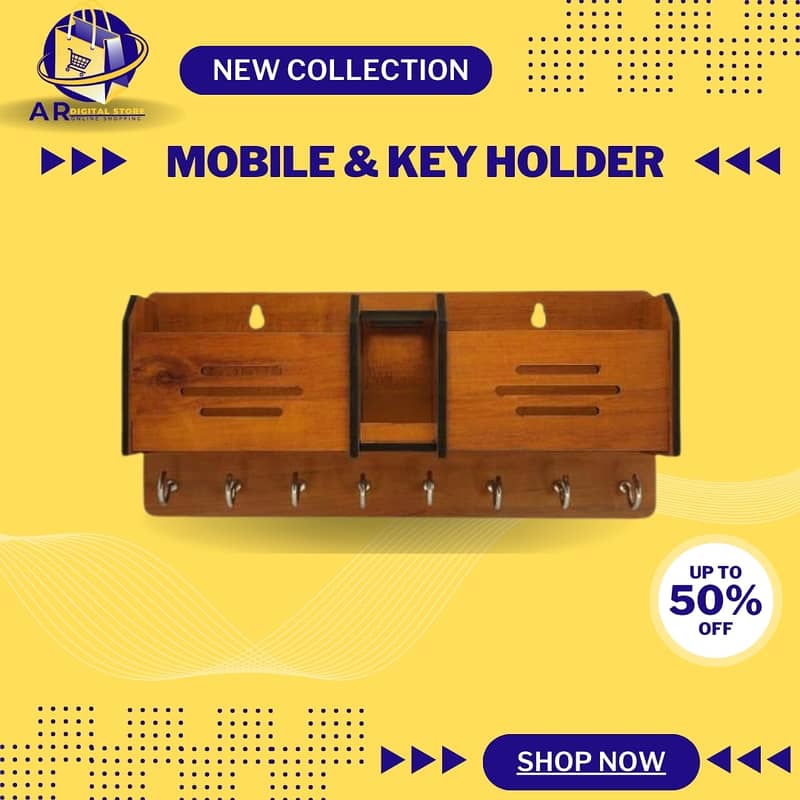 "Wall Mounted Mobile & Key Holder – Stylish Wooden Organizer for Home 3