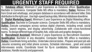 Female Staff Required