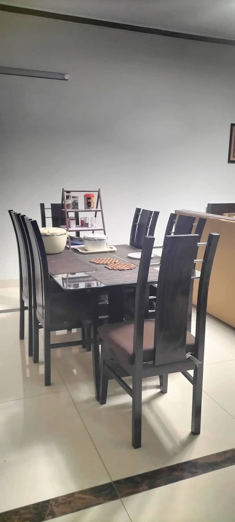 Gently used dining table with glass top and six chairs. (FOR SALAE!) 2