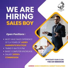 we are hiring a seles boy at our boutique. urgent hiring