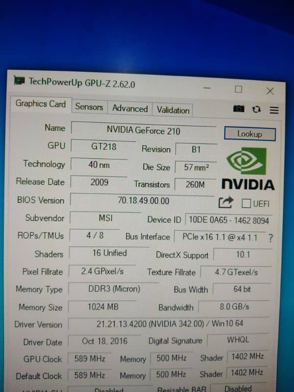 MSI N210 Nvidia Grafic card GAMING CARD 3