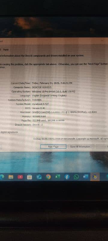 Toshiba Dynabook Core i5 6th generation,4 gb ram,320 hdd,3 hrs battery 9