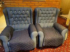 Pair of Single-Seater Royal Blue Sofas for Sale