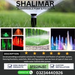 Dancing fountains, waterfalls, sprinkler system, Mist System, Shower