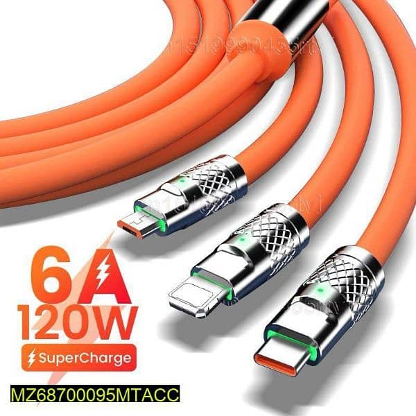 Fastest Charging Cable 3 in 1 Mobile Cable Colour : Orange 0