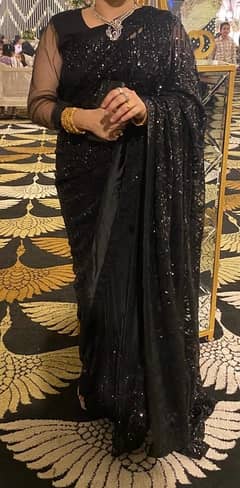 black sequins saree