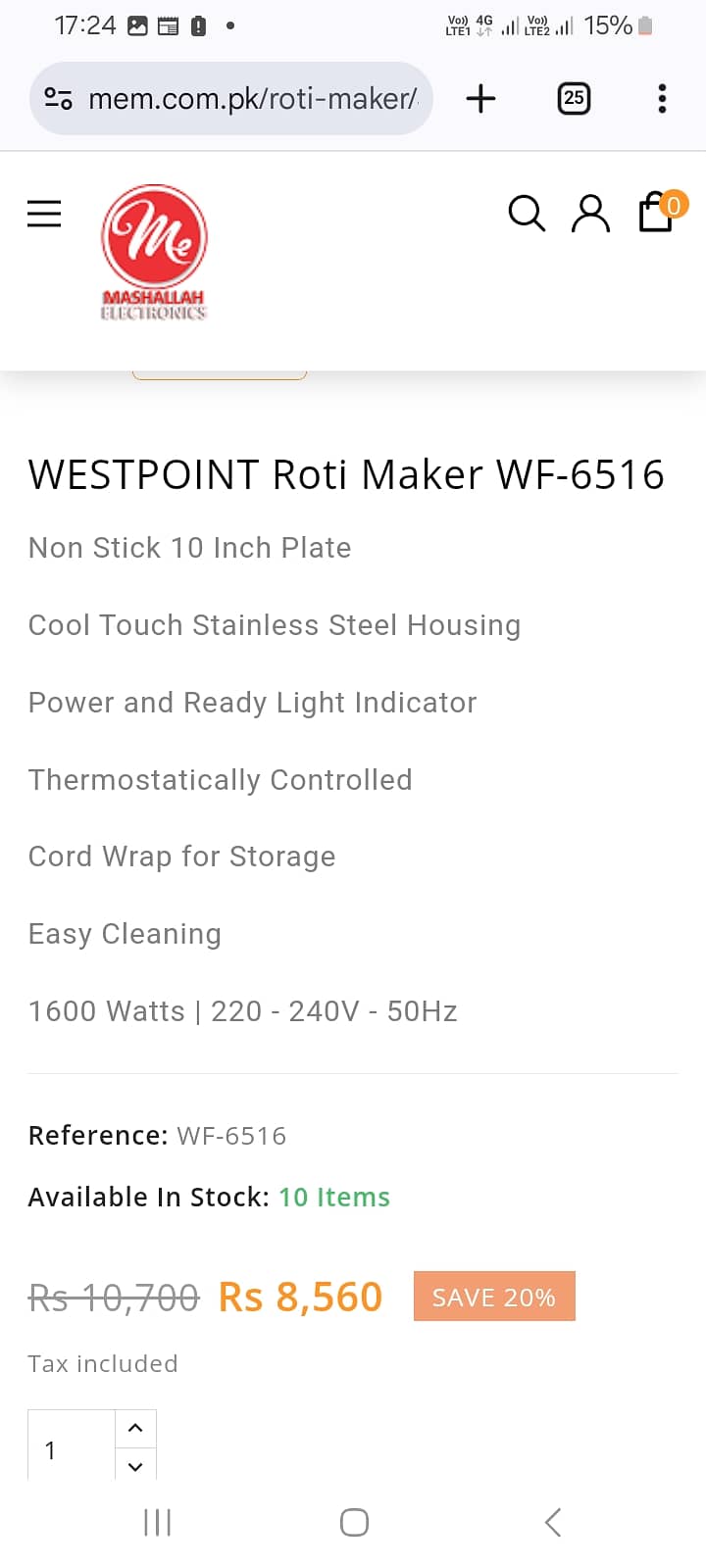 Westpoint brand new electric nonstick plate roti maker 1