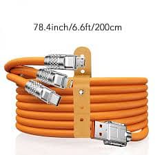 3 in 1 Orange Cable Fast Charging Cable Silicone 120W 6A Cable Fast Ch 5