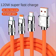 3 in 1 Orange Cable Fast Charging Cable Silicone 120W 6A Cable Fast Ch 8