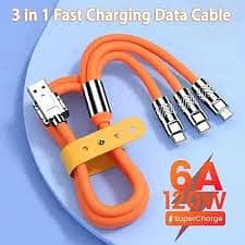 3 in 1 Orange Cable Fast Charging Cable Silicone 120W 6A Cable Fast Ch 16