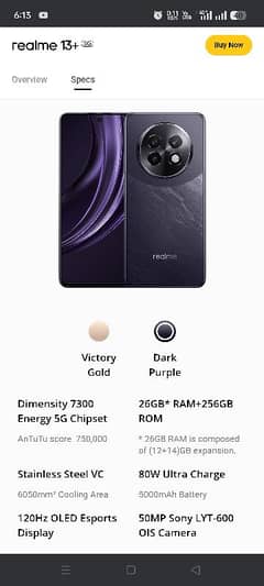 realme 13+ Dark  Purple 12+14GB 256GB