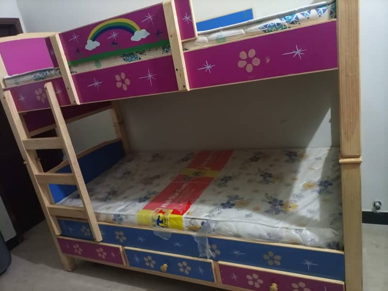 Wooden Double Bunk Bed with Stairs for Kids/ Baby 1