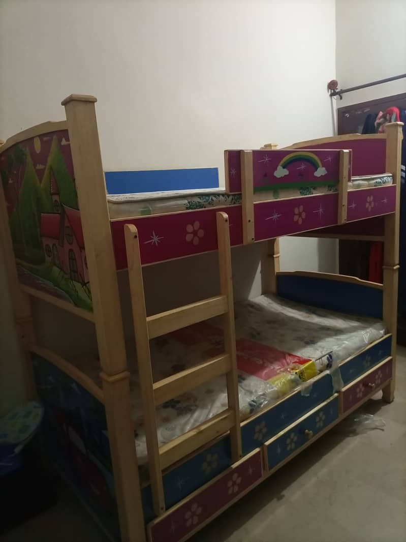 Wooden Double Bunk Bed with Stairs for Kids/ Baby 2