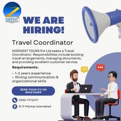 We are hiring a Tourism expert for our company .