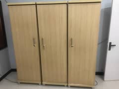 2 door black cupboard, 3 door beige cupboard