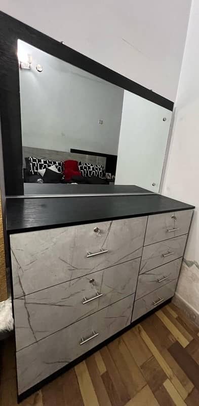 king size bed with 2 side tables and dressing table 7