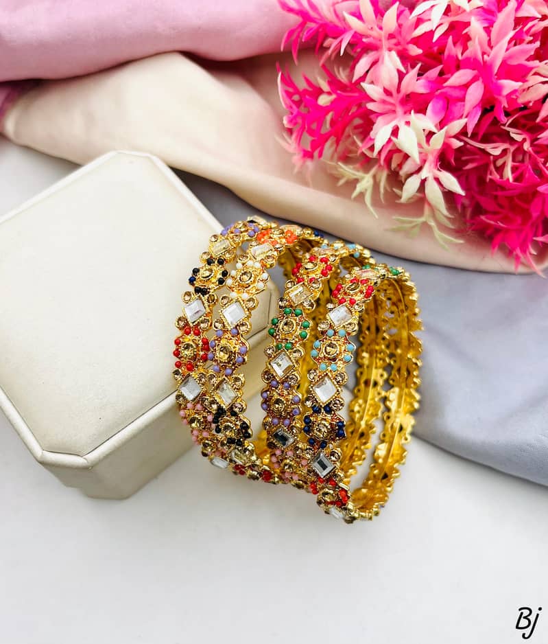  New Arrival – Fancy Flower Design Manjoos Bangles (Set of 4)  2