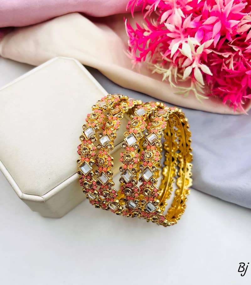  New Arrival – Fancy Flower Design Manjoos Bangles (Set of 4)  3