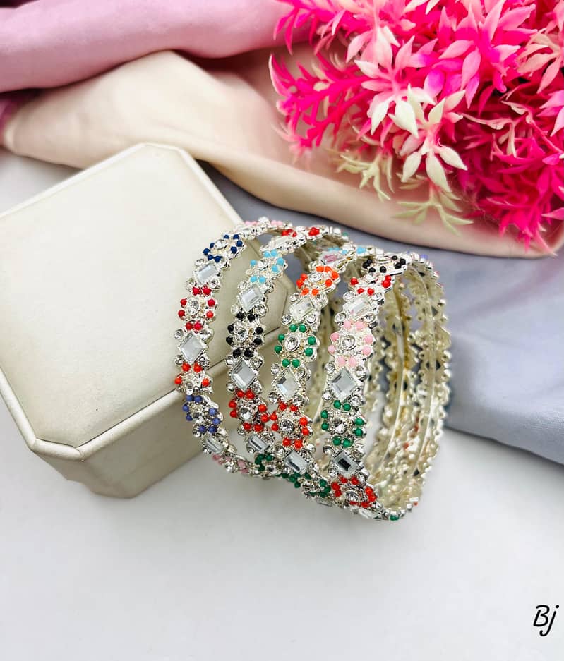  New Arrival – Fancy Flower Design Manjoos Bangles (Set of 4)  4