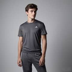 Men's Track Suit - with grey set with round neck T-shirt and Trousers