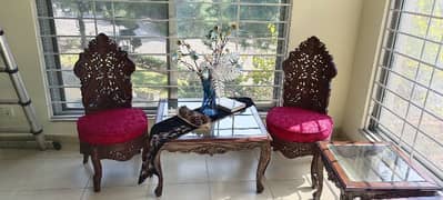 100% PURE SHISHAM WOOD CHAIRS WITH RED CUSHION