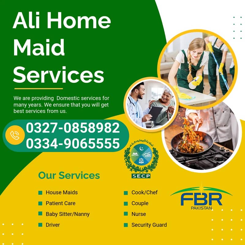 House maid, Maids, Baby Sitter, Chef, Cook, Patient Care, Couple, 1