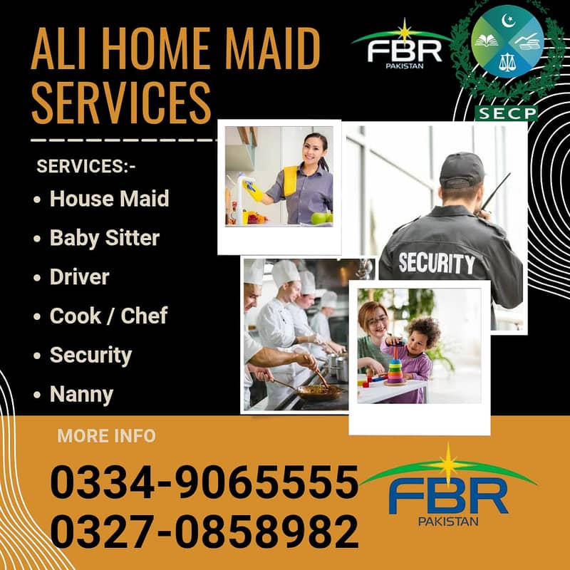 House maid, Maids, Baby Sitter, Chef, Cook, Patient Care, Couple, 2