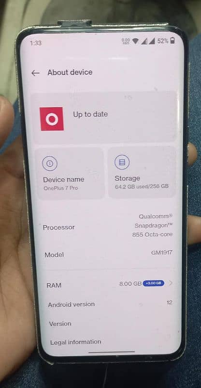 Onepluse 7 Pro 256 PTA Front Camera not working Back 2x chalta 0