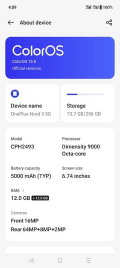 ONE PLUS NORD 3 5G MOBILE PTA APPROVED DUAL SIM 0306/2525/173