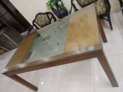 Sheesham Dining Table Glass Top No Chairs