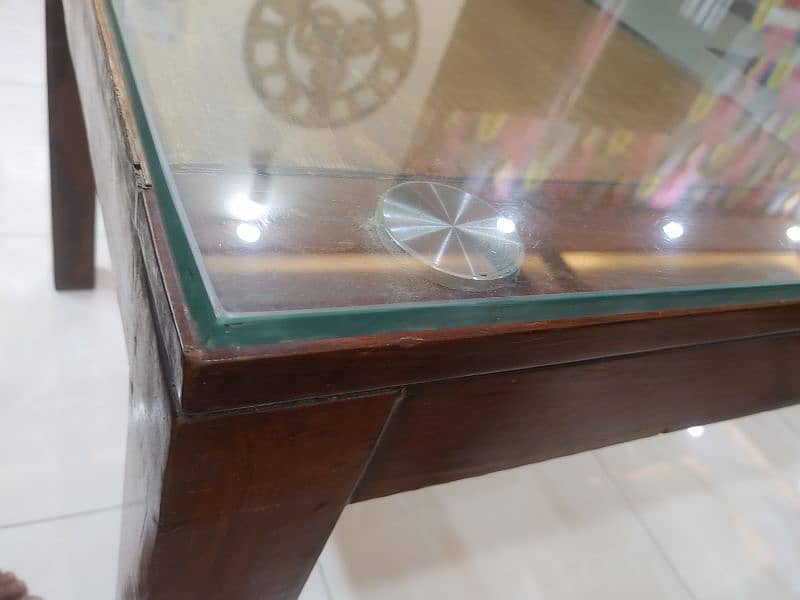 Sheesham Dining Table Glass Top No Chairs 4