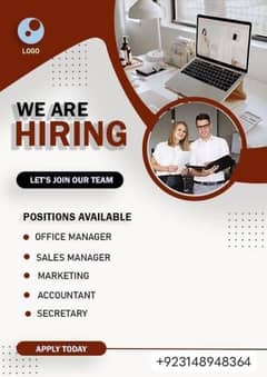 Office work-Hiring Male and Female Staff