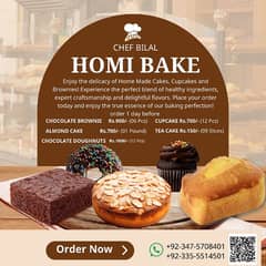 Homemade bakery items|cakes|brownies|cupcakes|doughnuts|