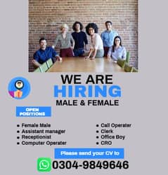 Hiring Male And Female | Jobs available in Pakistan | Urgent hiring