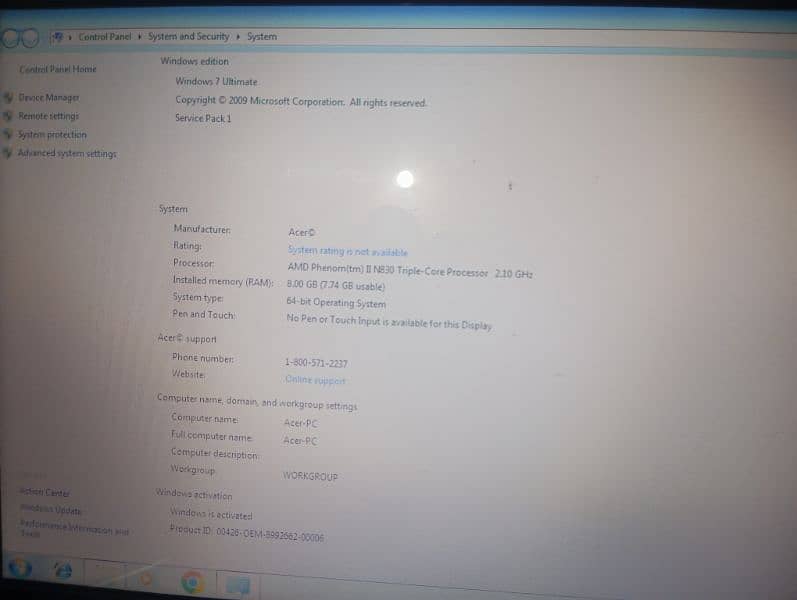 Acer 8 GB ram 2.0 processer 1