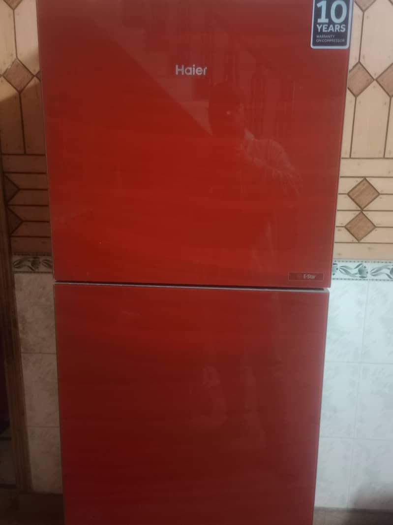 Haier glass door fridge Red colour for sale 1