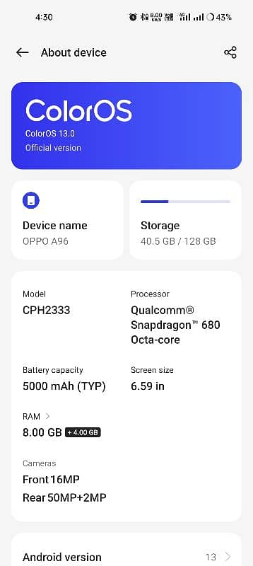 Oppo A96 (Ram 8+4gb / Storage 128gb) 3