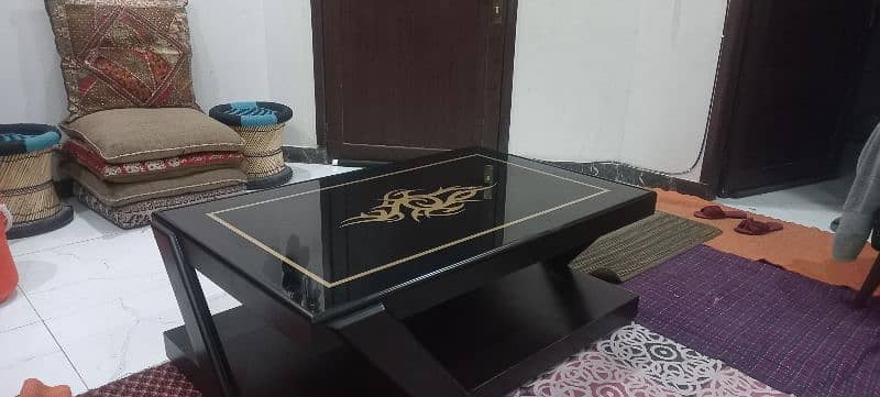 centre wooden table with glass top 1