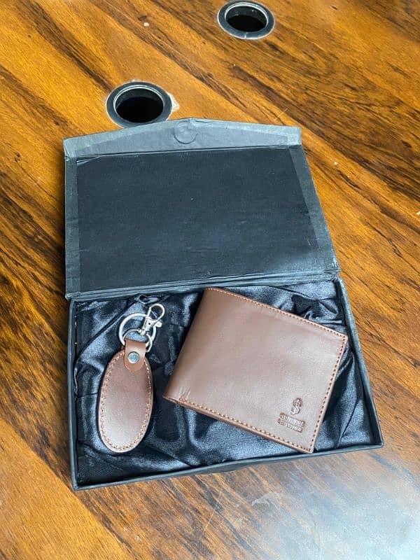 Men's luxury leather wallet with key chain 1