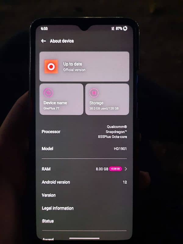 one plus 7t 8/128 0