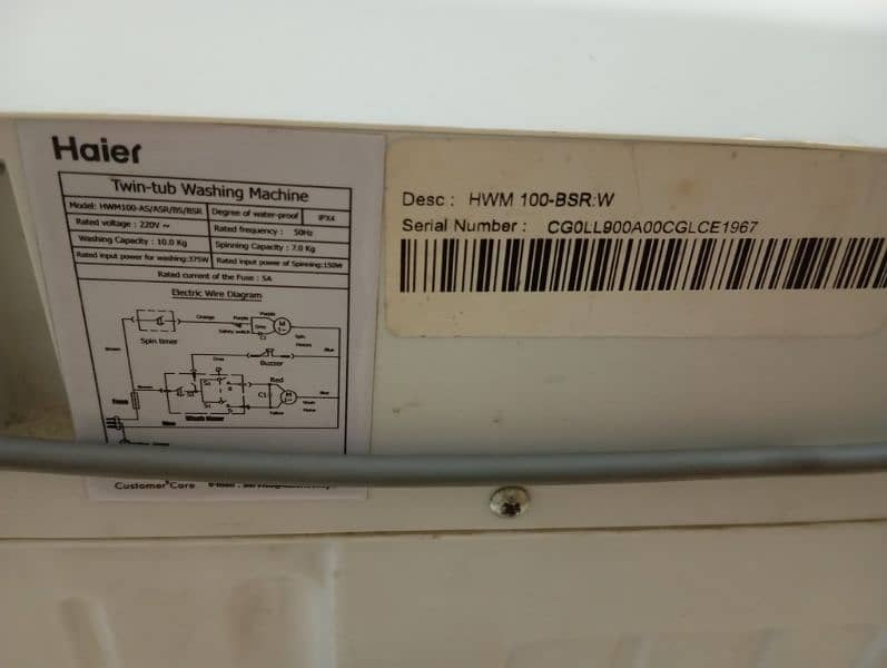 very less used Haier 10kg twin tub HWM 100 bsr 7