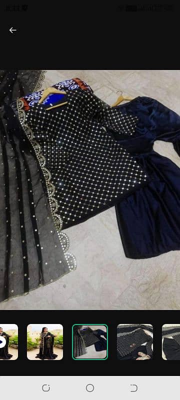 stunning black chiffon sequins embroidery  gharara. shirt set-3pcs 3