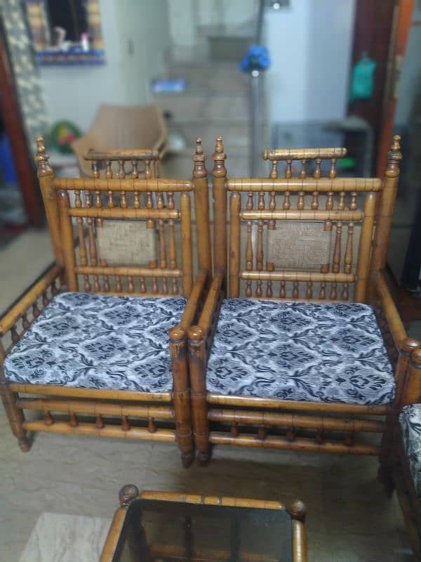 wooden cane sofa 5 seater with center table 1